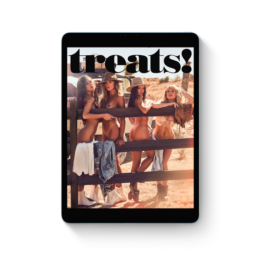 Magazine cover with 'treats!' branding and a photo of people on a bench.