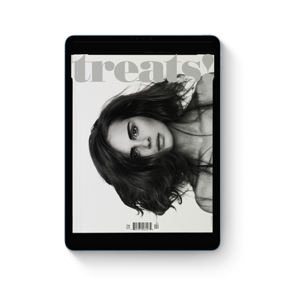 Digital magazine cover displayed on a tablet with 'treats!' branding.